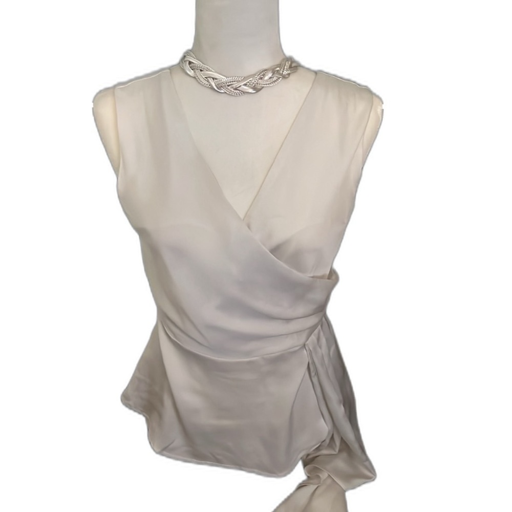NWOT NY & Co White Sleeveless  Satin Blouse w Sash